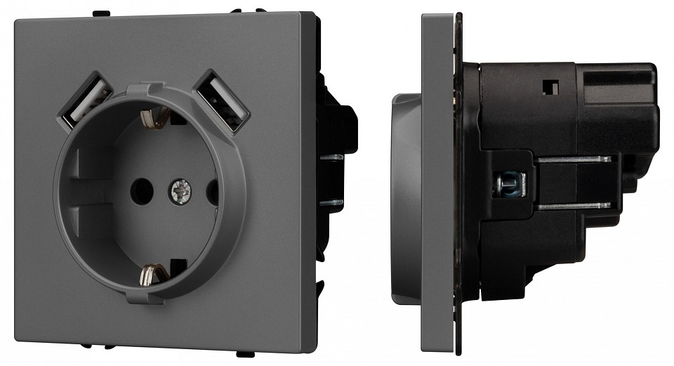 Розетка с заземлением и со шторкой и 2хUSB type A, без рамки Arlight NOBE 054291(1)