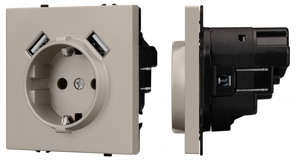 Розетка с заземлением и со шторкой и 2хUSB type A, без рамки Arlight NOBE 059442(1)
