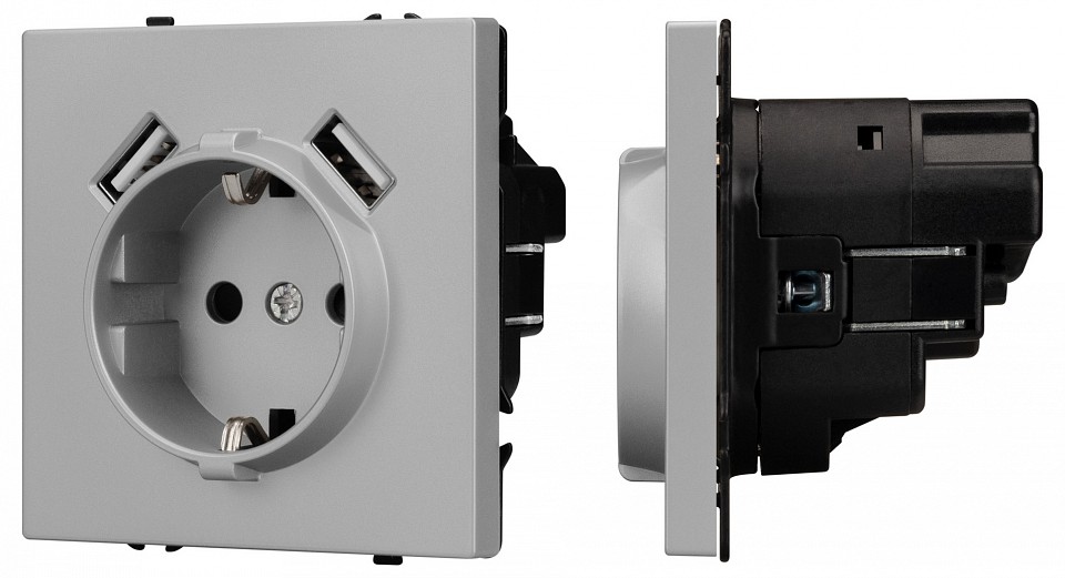 Розетка с заземлением и со шторкой и 2хUSB type A, без рамки Arlight NOBE 059443(1)