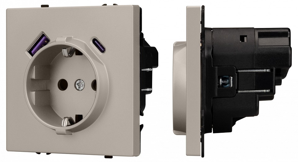 Розетка с заземлением и со шторкой и 2хUSB type A и C, без рамки Arlight NOBE 059444(1)