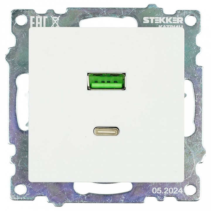 Розетка 2хUSB type A и C без рамки Stekker Катрин 50051