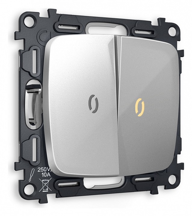 Выключатель двухклавишный с подсветкой без рамки Ambrella Volt OMEGA MO404010