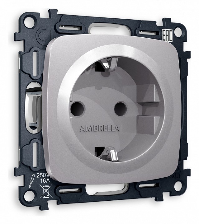 Розетка с заземлением и со шторкой, без рамки Ambrella Volt OMEGA MO507010