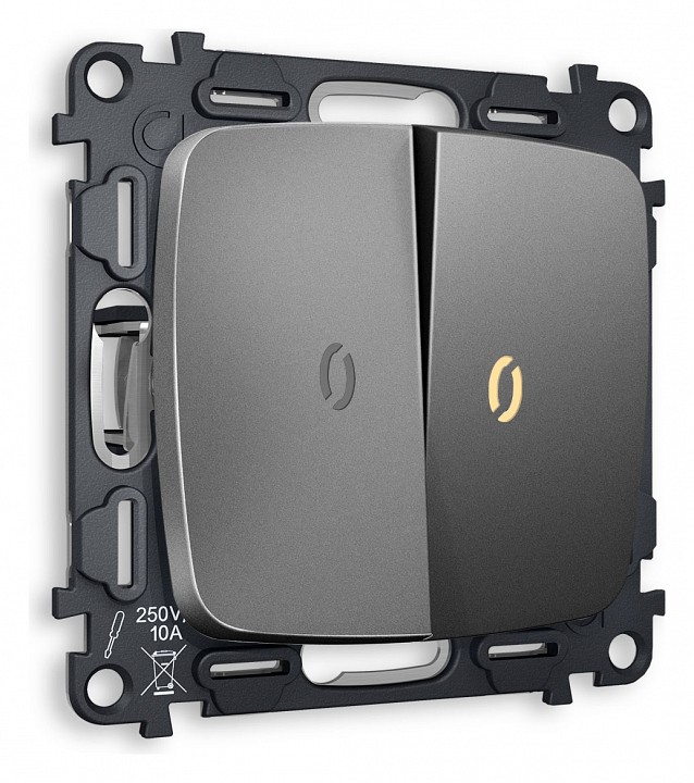Выключатель двухклавишный с подсветкой без рамки Ambrella Volt OMEGA MO654010