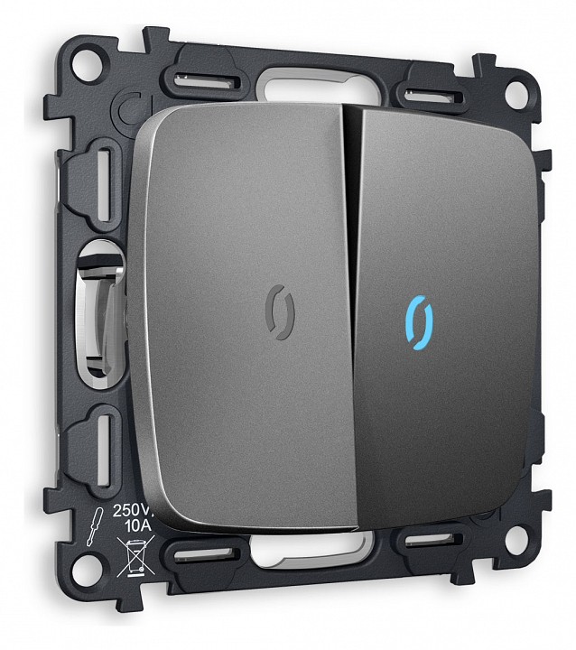 Выключатель двухклавишный с подсветкой без рамки Ambrella Volt OMEGA MO654020