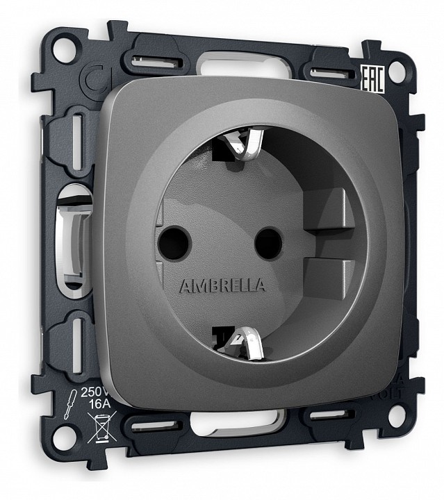Розетка с заземлением и со шторкой, без рамки Ambrella Volt OMEGA MO657010