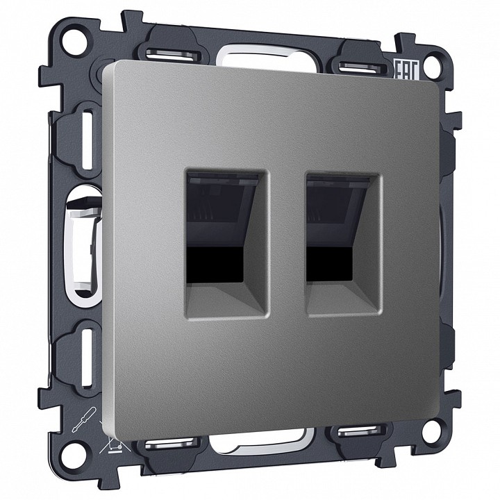 Розетка двойная Ethernet RJ-45 и со шторками, без рамки Ambrella Volt ALFA MA662110