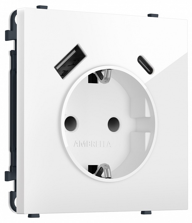 Розетка с заземлением и со шторкой и 2хUSB type A и C, без рамки Ambrella Volt MS MS110010