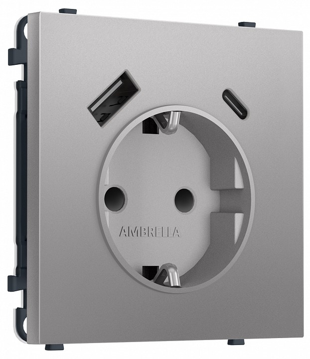Розетка с заземлением и со шторкой и 2хUSB type A и C, без рамки Ambrella Volt MS MS510010
