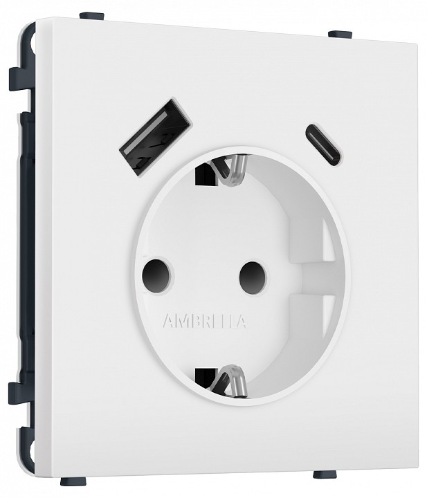 Розетка с заземлением и со шторкой и 2хUSB type A и C, без рамки Ambrella Volt MS MS830010